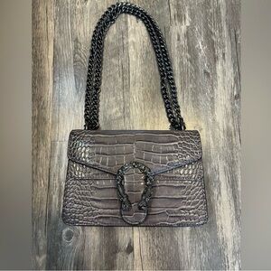 Fashion to Figure Black Croc-Embossed Chain Strap Shoulder Bag